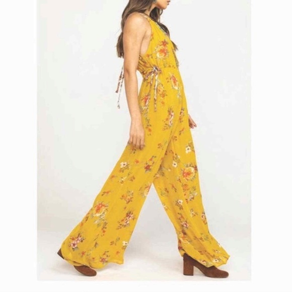 Free People Georgia Floral Chiffon Jumpsuit gold size small - Picture 4 of 7